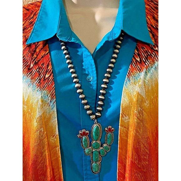 Summer Western southwest Saguaro Cactus Green Turquoise Flowers Pendant new - Picture 3 of 9